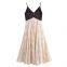 Lazy vacation style retro patchwork V-neck camisole dress for women's summer temperament, slimming A-line long skirt