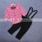 New fashion baby boys clothing sets with long sleeve plaid t shirts +suspender pants outfits