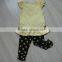 pretty yellow fabric girls clothes sets T-shirt +full print pant flower