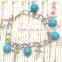 Tibetan Sliver Plated with Bead and Cross Pendant Turquoise Charm Bracelet & Bangle