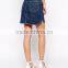 2015 latex woman casual curved hem heavy wash denim mini skirt