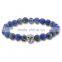 KJL-ST0007 2016 Handmade white CZ Natural Stone Skull Bracelets & Bangles Blue agate stone Beads Bracelets For Women Men Jewelry