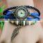 retro bronze case wings pendant genuine leather bracelet women quartz vintage watch