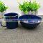 Wholesale 3pcs blue speckled classic enamelware dinner set mugs/bowl/plate for a durable finish