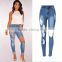 Top design Mid-waist ripped skinny pencil fit denim jeans for women