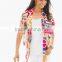 women's short sleeve printed front open blouse tops