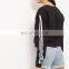 Sexy Black Stripe Sleeve Cropped Sweatshirt cotton hoodies with longer sleeves