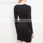 Ladies Long Sleeve Ruched Waist Ruffles Stretchy Wear to Work Cocktail Dress Black Women Clothes Factory Guangzhou