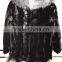 Mink fur coat with silver fox collar for women winter