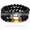 Volcano black agate tiger's eye Metal dumbbell bead bracelet