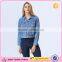 New Fashion Clothing Manufacturer Long Sleeve Blue Denim Jacket For Lady