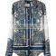 OEM service China factory custom shirt elegant women loose white and blue print blouse long sleeve cotton top