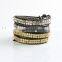 Handmade Small Cooper Beads Wraps Leather Bracelets Mens Halloween Metal Beads Leather Braid Bracelets for 2016 Promotional Gift