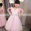 2017 new style girls fancy dress embroidery fabric pink kids party dress