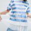 Pleated hem short sleeve blue and white designer satin t shirt