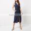 New Fashion Fitted Waist Navy Layered Warp Dress For Women