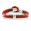 stainless steel shield closure bracelets,women red leather wrap bracelets,double layer cowskin leather cord wristbands