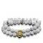 KJL-ST0018 real 24K gold white Turquoise Stone Beads palted lion skull head Bracelet, Men Jewelry, Stretch Yoga Bracelet