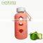 simple design glass water bottle with top quality rubber silicone cover and straw