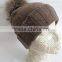 Fold up blank wholesale custom winter cashmere hat with fur pom