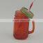 16oz Pure Color glass Mason Jar with Mental Lid and Plastic Straws