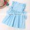 Plain Blue Ruffle Dress Children Frock Design Kids Clothing