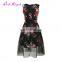 Hot Sale peony floral summer black lace retro vintage clothing women fancy dress