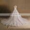 Gorgeous Cap Sleeve Scoop Neck Applique Lace Sheer Front Skirt Wedding Dress Long Train Croset Back