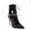 Lace up hot sale women shoes black patent leather boots pointy stiletto shoes