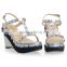 Super high heel large size women Silver wedged sandals with platform