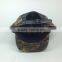 High quality flat brim black leather 5 panel hat with label