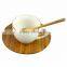 DT031/ Stainless Steel Holder,Ceramic cup,Bamboo Plate and Spoon Coffee & Tea Set
