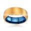 Two-tone Tungsten Ring, Gold and Blue Tungsten Wedding Band Ring