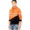 Orange and black contrast color hoodie with earphone hoodie drawstring