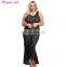 Black Plus Size Vintage Floral Lace Ruffle Mermaid Maxi Gown Dress