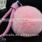 Purple pink color soft full round rex rabbit fur pompom keychain detachable real leather fur charm
