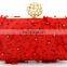 Latest 3d flower red wedding handbag/fashion evening clutch bag/flower wedding purse