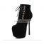 women beautiful attractive black color design high heel platform lace up zipper shoe ladies stiletto heel black ankle boot