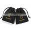 PandaSew 8*10 cm Black Custom Luxury Soft Flannel Small Jewelry Drawstring Pouch