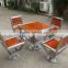 Stainless steel and wooden outdoor table chair with umbrella