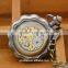 Retro brass rose flower back light dial skeleton automatic mechanical movement pocket watch