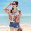 Ladies fashion chiffon floral print short sleeve T shirt beach blouse