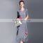 Bodice flower printing OL fashion draped women slim dresss