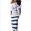 2020 women clothes 2 piece set cartoon print sailor style top with maxi skirt summer two piece skirt set Casual Dresses