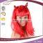 long straight synthetic red color ox horn halloween party wig