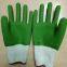 white polyester thread 13 gauge knitted green wave wrinkled latex hand full coated safety work gloves