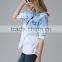 New arrival high quality Instyles top selling products Women jean shirts wholesale Gradual Blue denim Long Sleeve Blouse