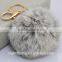 No Dye Grey Cute Genuine Rabbit fur ball pom pom keychain for car key ring Bag Pendant