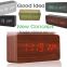 2016 Hot sale fashion Home decor led wood clock portable cube led alarm clock with thermometer/USB