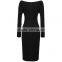 2016 New Spring Boat Neck Fashion Black Bandage Dress Long Sleeved OXL-140803